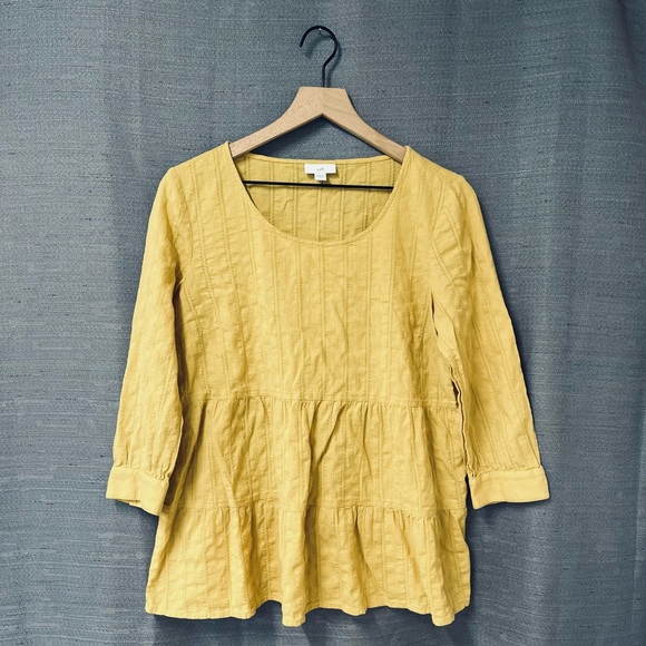 J. Jill Peplum Tiered Babydoll Woven Textured Mustard Yellow Blouse Size S - Picture 5 of 10